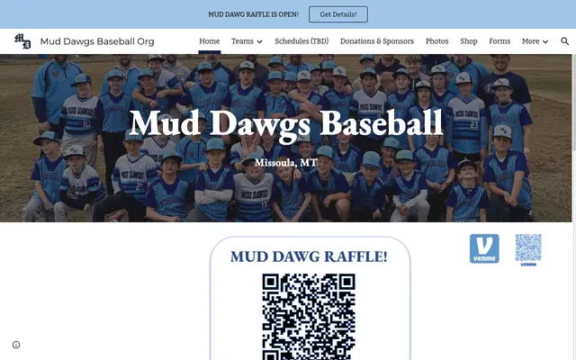 Screenshot of muddawgsbaseball.org