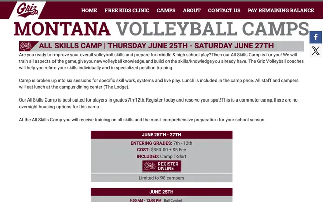 Screenshot of umvolleyballcamps.com