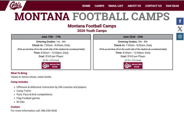Screenshot of montanafootballcamps.com
