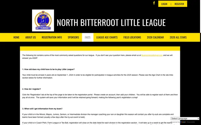 Screenshot of northbitterrootlittleleague.com