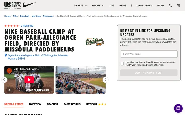Screenshot of ussportscamps.com