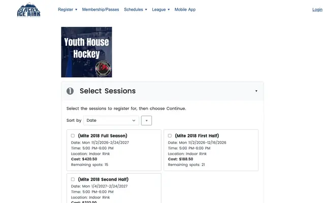 Screenshot of glaciericerink.finnlyconnect.com
