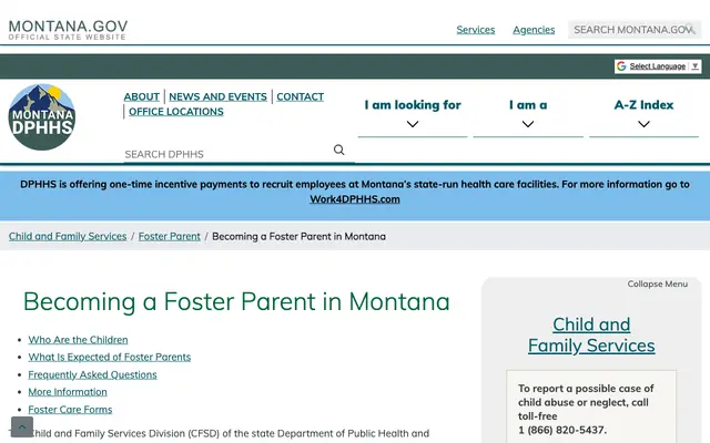 Screenshot of dphhs.mt.gov