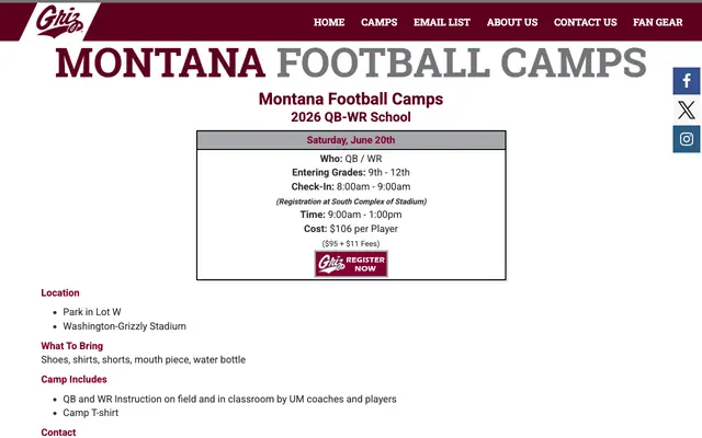 Screenshot of montanafootballcamps.com