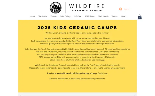 Screenshot of wildfireceramicstudio.com