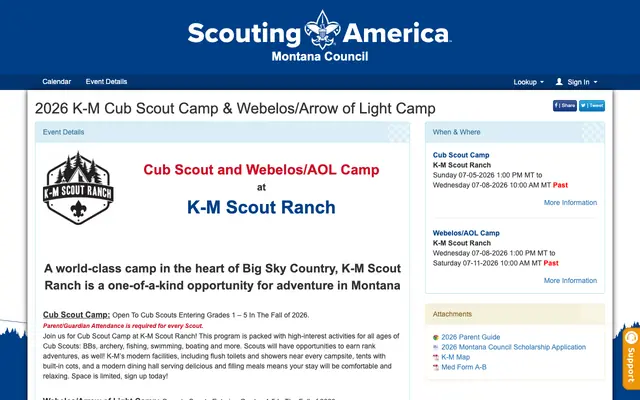Screenshot of scoutingevent.com