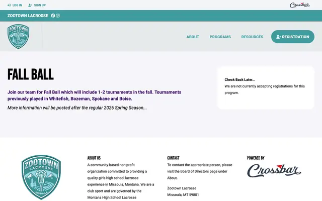 Screenshot of zootownlacrosse.org