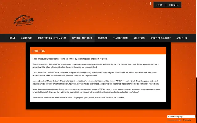 Screenshot of frenchtownlittleleague.com