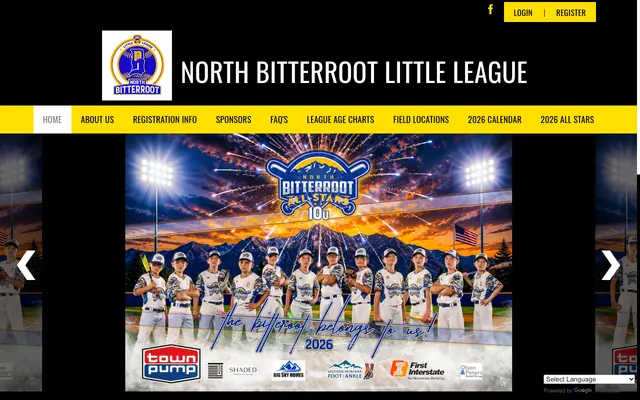 Screenshot of northbitterrootlittleleague.com