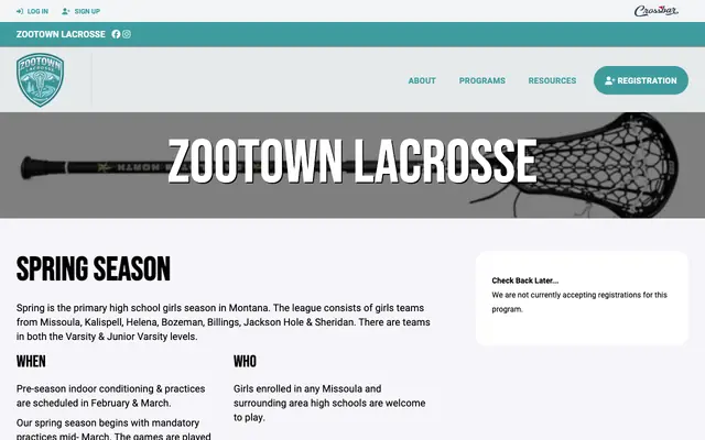 Screenshot of zootownlacrosse.org