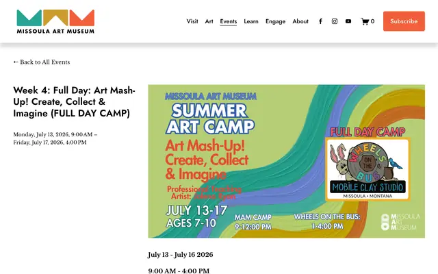 Screenshot of missoulaartmuseum.org