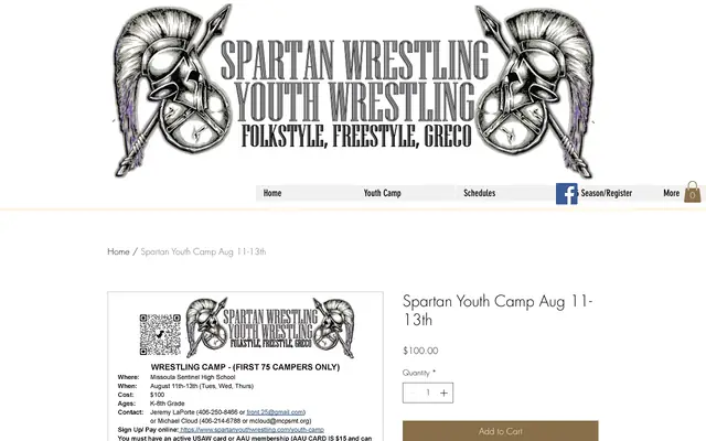 Screenshot of spartanyouthwrestling.com