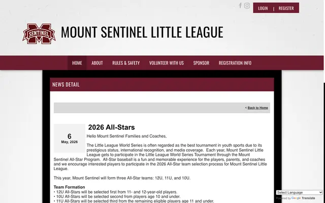 Screenshot of missoulalittleleague.org
