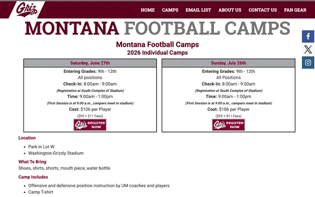 Screenshot of montanafootballcamps.com