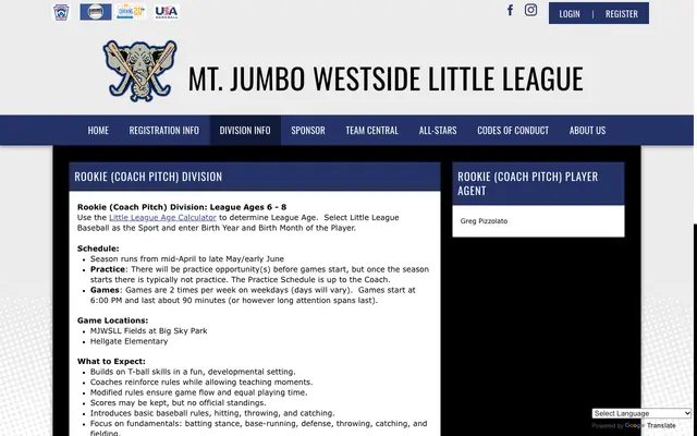 Screenshot of mjwslittleleague.org