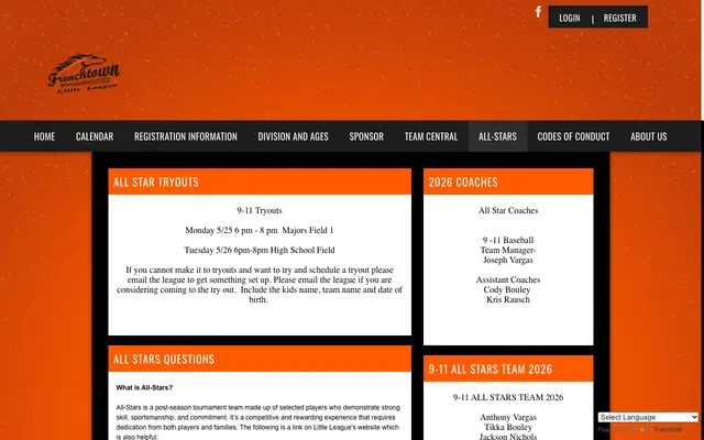Screenshot of frenchtownlittleleague.com