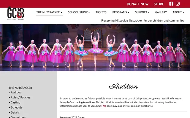 Screenshot of gardencityballet.org