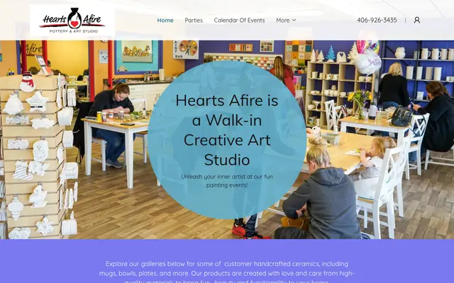 Screenshot of heartsafirepottery.com