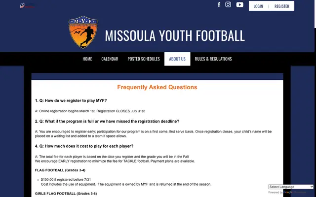Screenshot of missoulayouthfootball.org