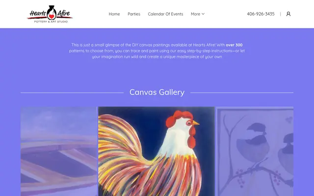 Screenshot of heartsafirepottery.com