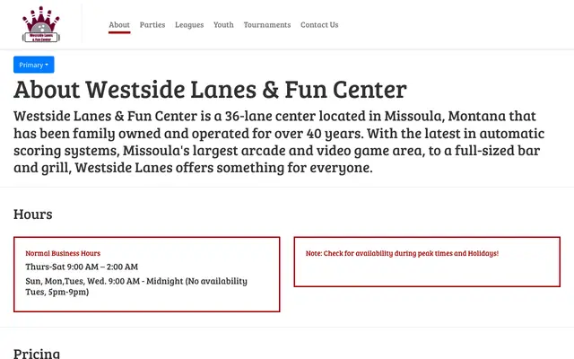 Screenshot of missoulabowling.com