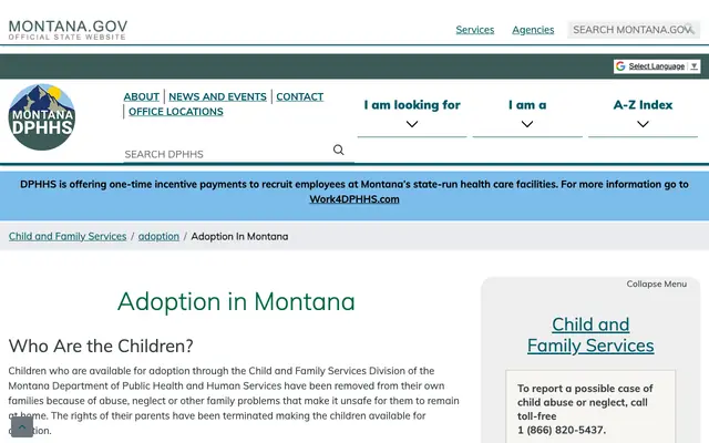 Screenshot of dphhs.mt.gov