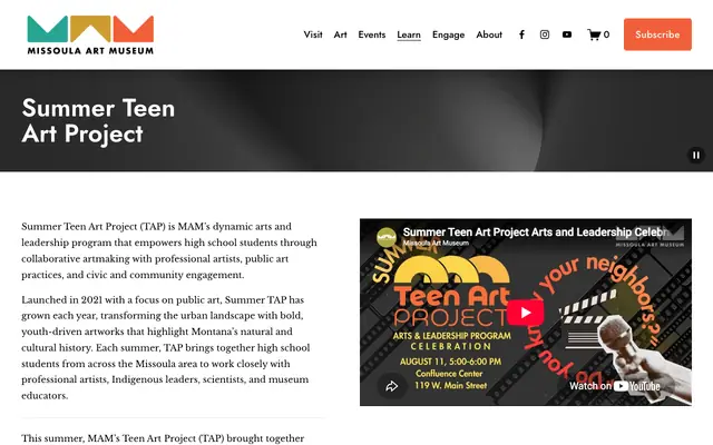 Screenshot of missoulaartmuseum.org