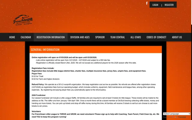 Screenshot of frenchtownlittleleague.com