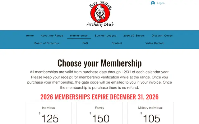 Screenshot of fivevalleysarcheryclub.com