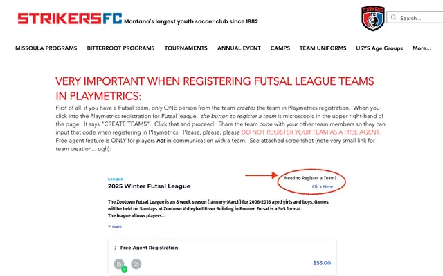 Screenshot of strikersfcmt.org
