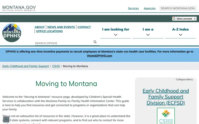 Screenshot of dphhs.mt.gov