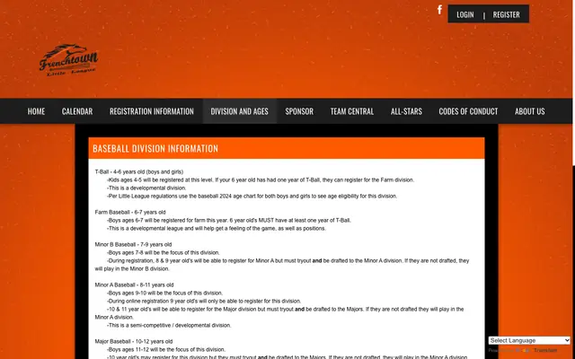 Screenshot of frenchtownlittleleague.com