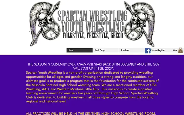 Screenshot of spartanyouthwrestling.com
