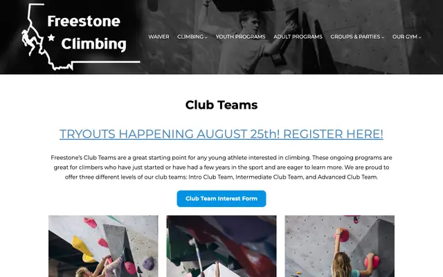 Screenshot of freestoneclimbing.com