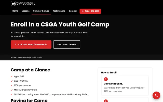 Screenshot of connorsproullgolfacademy.com