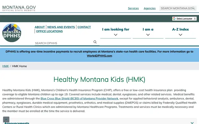 Screenshot of dphhs.mt.gov