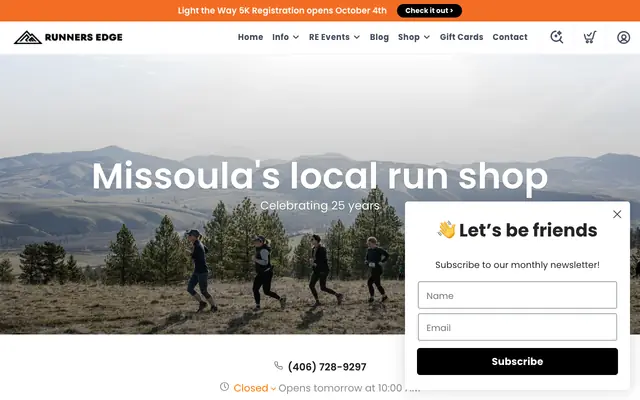Screenshot of runnersedgemt.com