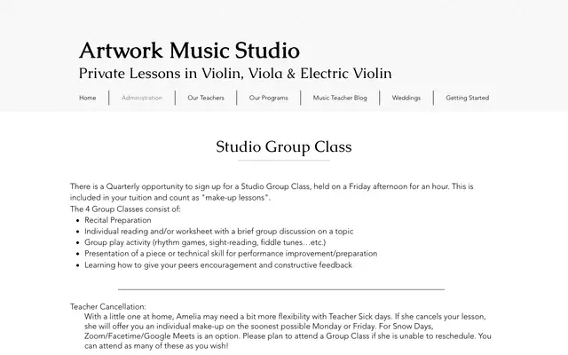 Screenshot of artworkmusicstudio.com