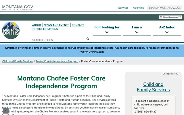 Screenshot of dphhs.mt.gov