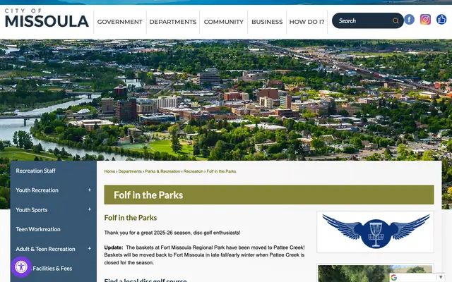Screenshot of missoulaparks.org