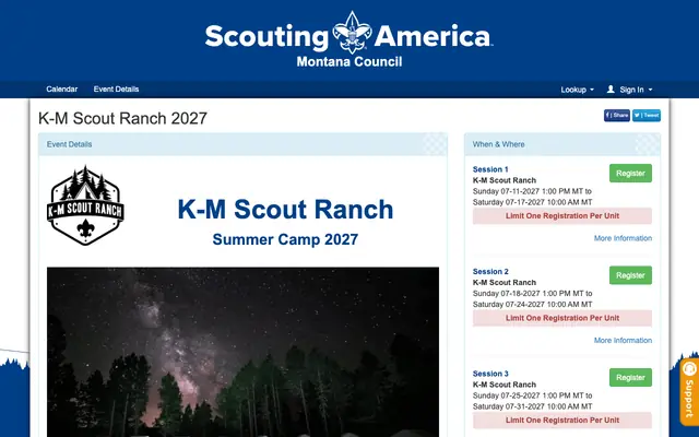 Screenshot of scoutingevent.com
