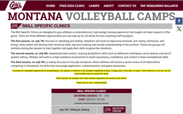 Screenshot of umvolleyballcamps.com