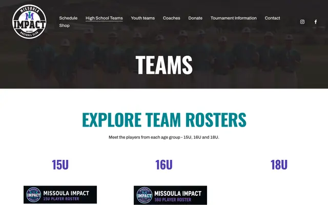 Screenshot of missoulaimpactbaseball.com