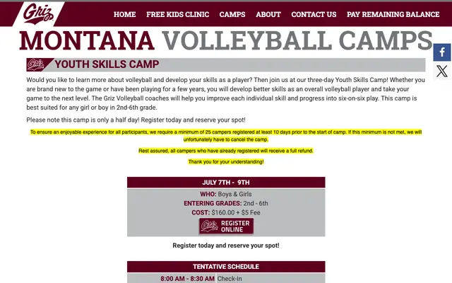 Screenshot of umvolleyballcamps.com