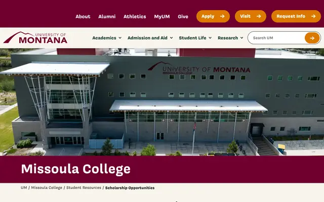 Screenshot of umt.edu