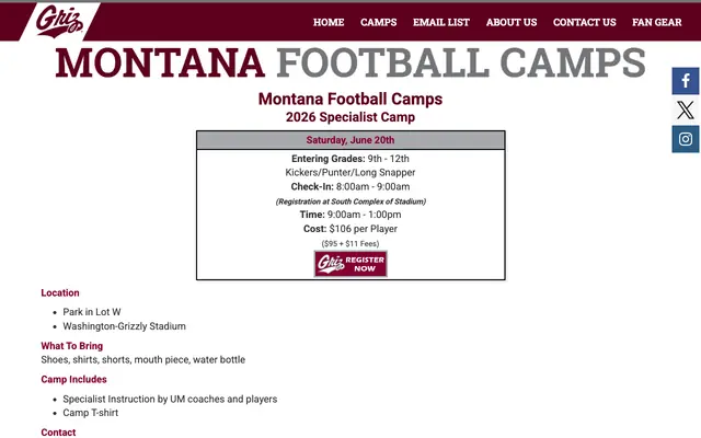 Screenshot of montanafootballcamps.com