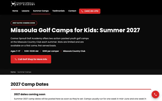 Screenshot of connorsproullgolfacademy.com