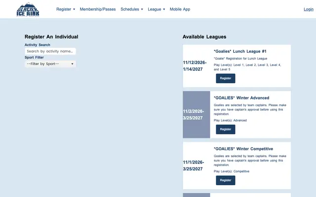 Screenshot of glaciericerink.finnlyconnect.com